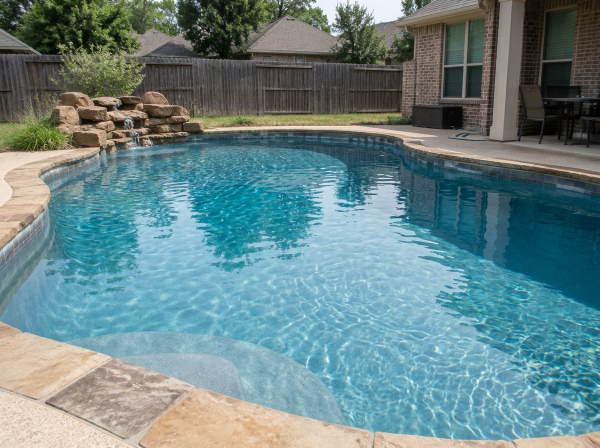 Same pool with clear blue water after Bueno Pool Care service